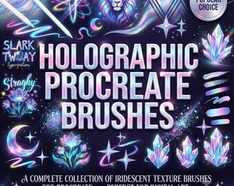 Holographic Brushes for Procreate Pack, Iridescent Foil & Rainbow Effect Brushes, Hologram Texture Brush Set, Online Art Tools for iPad