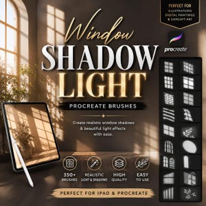 Procreate用ウィンドウシャドウライトブラシ350種類、リアルな太陽光とウィンドウライト効果、シャドウオーバーレイブラシ、ライティングブラシパック 画像 7