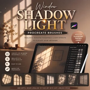 Procreate用ウィンドウシャドウライトブラシ350種類、リアルな太陽光とウィンドウライト効果、シャドウオーバーレイブラシ、ライティングブラシパック 画像 3