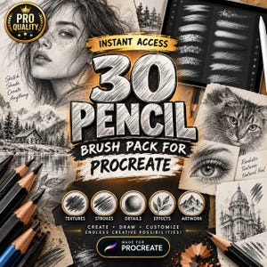 30 Procreate-penselpenslar, penselpaket för Procreate, skisspenslar, ritpenslar, grafitpenselpenslar, verktygspaket för professionell konst