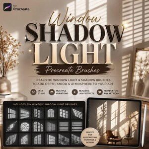 Procreate用ウィンドウシャドウライトブラシ350種類、リアルな太陽光とウィンドウライト効果、シャドウオーバーレイブラシ、ライティングブラシパック 画像 4