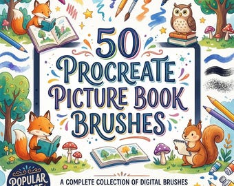 Procreate用絵本ブラシ50種類、児童書イラストブラシ、ストーリーブックアートブラシセット、描画キット、即時アクセス、Procreate対応