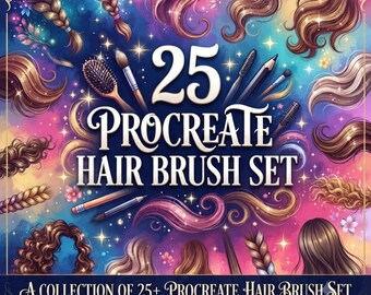 Procreate用ヘアブラシセット25種類パック、Procreate用ヘアブラシセット、リアルな髪の描画ブラシ、ポートレート＆キャラクターアート、即時アクセス