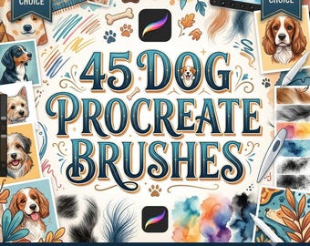 Procreate用犬ブラシ45種パック、犬スタンプブラシセット、子犬＆犬のイラストブラシ、ペット描画ツールキット、即時アクセス
