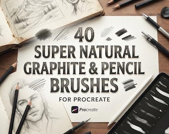 40 Super Natural Graphite & Pencil Brushes for Procreate, Realistic Sketching Brush Set, iPad Drawing Brushes And Instant Access