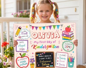 First Day of School Mini Banner, Editable Canva Template, Back to School Photo Prop Sign, Rainbow School Banner, Printable First Day Sign