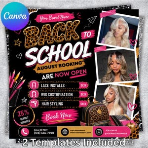 Back To School Flyer, August Booking Flyer, Back To School Bookings Flyer, Back To School Hair Flyer, Lashes, Braids,Wig install,Nails flyer