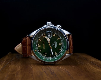 Seiko Alpinist Emerald Green Dial | Vintage Refurbished Automatic 7S26 | Gold Men’s Dress Watch | Elegant Mechanical Timepiece | Luxury Gift