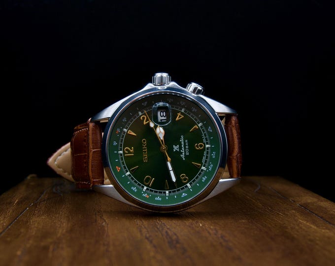 Seiko Alpinist Emerald Green Dial | Vintage Refurbished Automatic 7S26 | Gold Men’s Dress Watch | Elegant Mechanical Timepiece | Luxury Gift