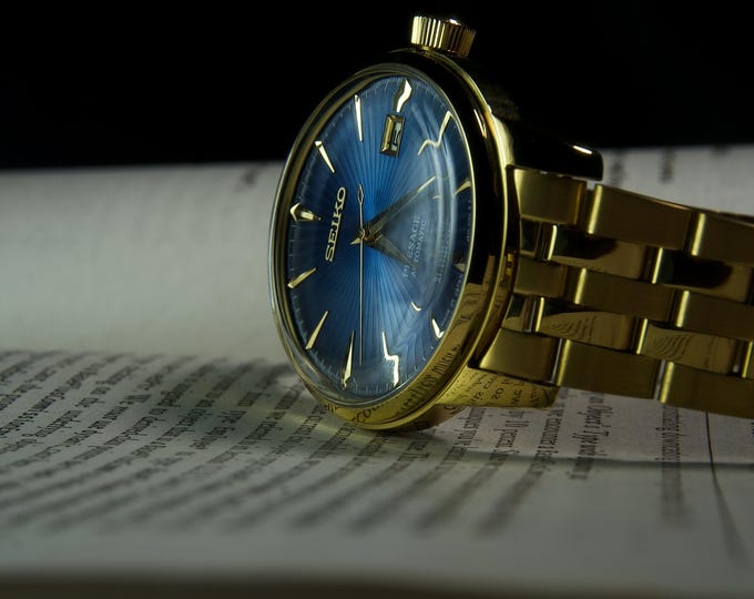 Vintage Seiko Presage Blue Dial | Gold Tone Case Automatic Watch | Luxury Sunray Blue Dress Watch Men’s Mechanical Timepiece | Elegant Gift