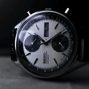 Seiko Panda Chronograph | Vintage 6138 Automatic Movement | Men’s Silver Luxury Watch | Classic Mechanical Timepiece | Elegant Heritage Gift