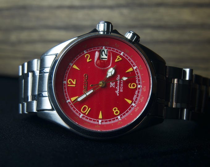 Seiko Alpinist Crimson Red Dial Vintage Refurbished Automatic 7S26 | Silver Case Men’s Dress Watch Elegant Mechanical Timepiece Luxury Gift