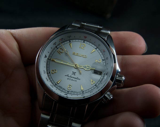 Seiko Alpinist Arctic White Dial | Vintage Refurbished Automatic 7S26 | Silver Case Men’s Dress Watch | Elegant Mechanical Timepiece | Gift