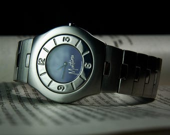 Vintage Montana Swiss Made Ladies Watch - Brilliant Blue Dial Silver Case Timepiece - Elegant Dress Watch - Swiss Quartz - Gift for Her