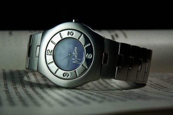 Vintage Montana Swiss Made Ladies Watch - Brilliant Blue Dial Silver Case Timepiece - Elegant Dress Watch - Swiss Quartz - Gift for Her