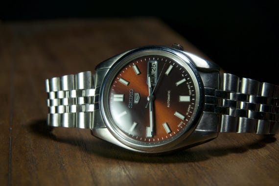 Seiko 5 Brown Dial Vintage Style Heritage Watch | Old Money Automatic Mens | Pure Classic Japanese Watch Gift | Seiko 5 Collector Dress