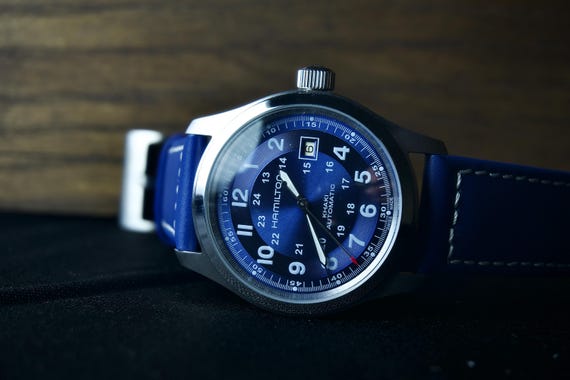 Hamilton Khaki Field Blue Dial | Silver Case Vintage Automatic Watch | Men’s Classic Swiss Mechanical | Nautical Timepiece | Luxury Gift