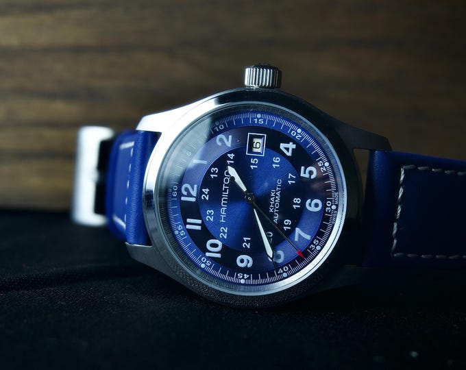 Hamilton Khaki Field Blue Dial | Silver Case Vintage Automatic Watch | Men’s Classic Swiss Mechanical | Nautical Timepiece | Luxury Gift