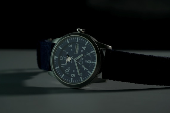 Seiko 5 Sports Automatic Blue Military Style Watch, Mechanical Vintage Adventure Timepiece