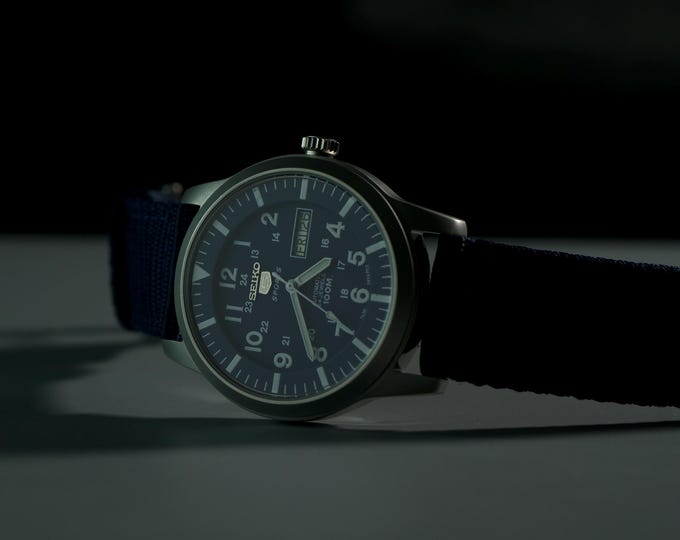 Seiko 5 Sports Automatic Blue Military Style Watch, Mechanical Vintage Adventure Timepiece