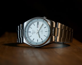 セイコー5 レイルウェイタイム ホワイトダイヤル メンズ 自動巻き腕時計 7S26 21石 希少 日本製 36mm 修復済み ヴィンテージスタイル