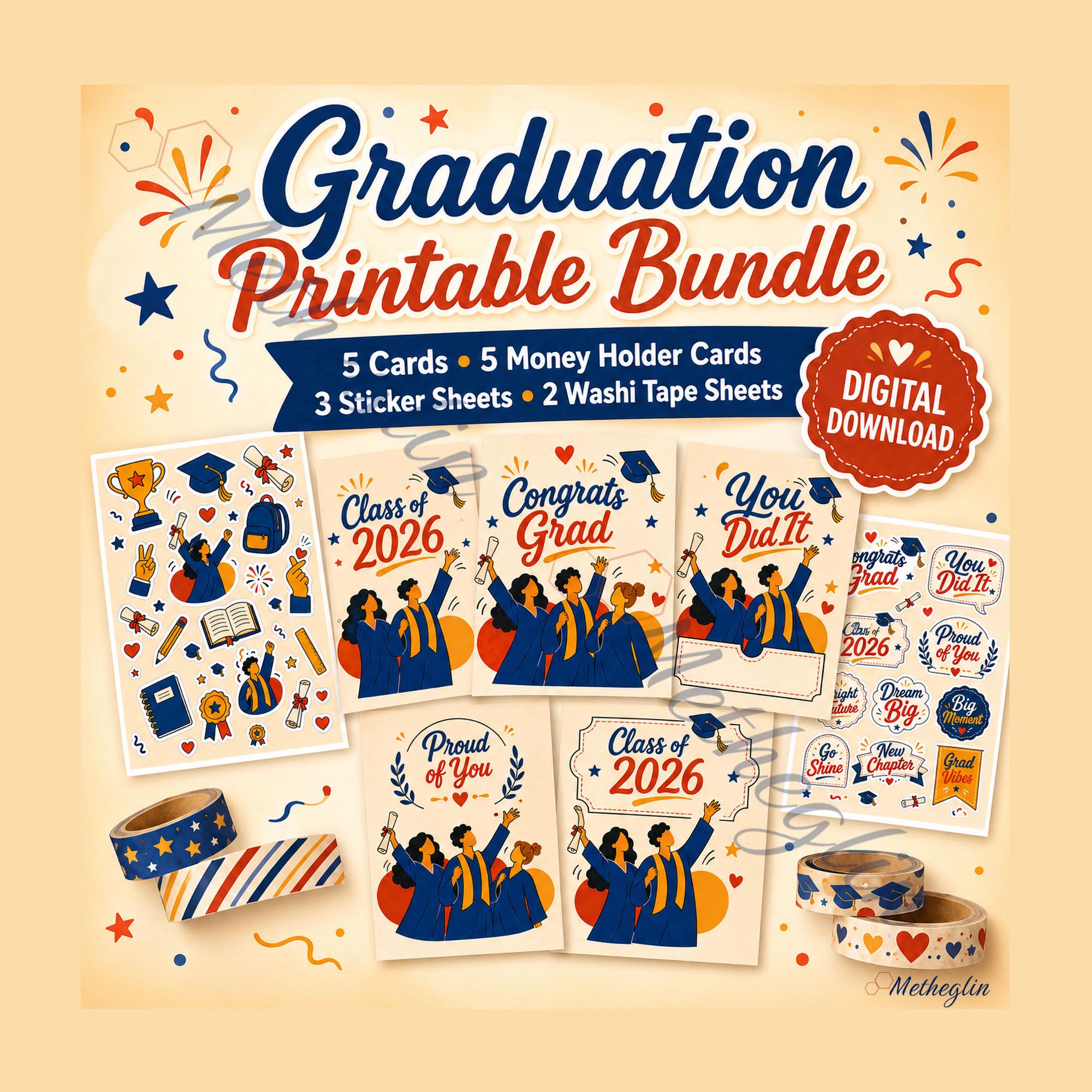 Graduation Printable Bundle, Class of 2026 Money Holder Cards ...