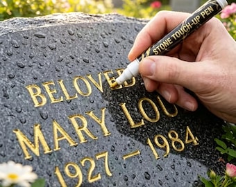 Kit de cuidado conmemorativo: bolígrafos de piedra negros, dorados y rojos para honrar a los seres queridos reviviendo nombres y fechas en lápidas con respeto.