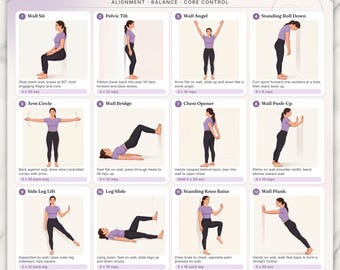 Allenamento di Pilates a parete per principianti in formato PDF stampabile, sfida di Pilates a parete di 28 giorni, programma di allenamento completo per tutto il corpo da fare a casa, piano di esercizi a basso impatto