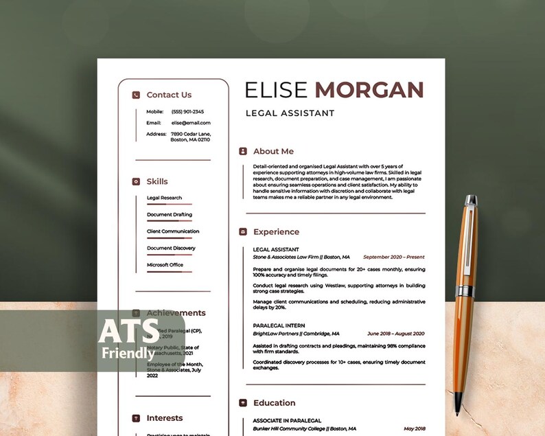 ATS Optimized Resume Template, Minimalist CV Word Document, Editable ...