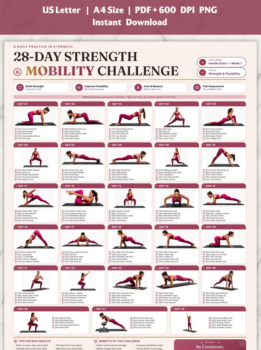 Home Workout Plan.pdf 28 Day Fitness Challenge Printable | No Equipment Workout Plan ...