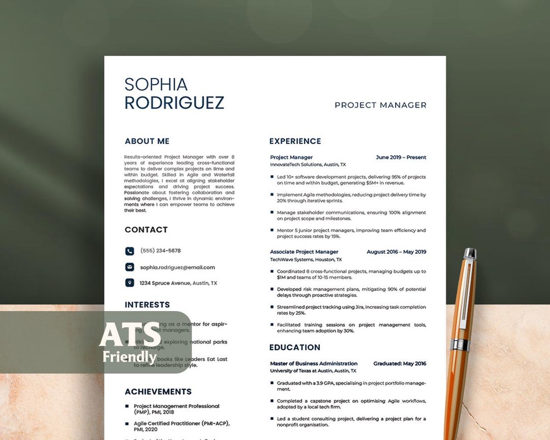 ATS Resume Template Word, Professional Minimalist CV, Modern Resume ...