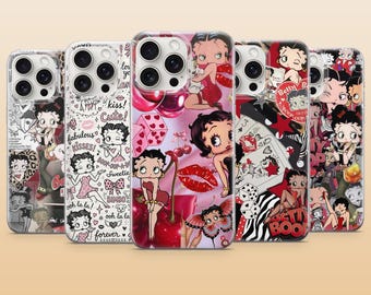 Betty Boop telefoonhoesje vintage cartoon hoes voor iPhone 17Pro, 17e, 16, 15, 14, 13, 12, 11, Samsung S26, S25, S24, A56, A16, Pixel 10a, 9Pro