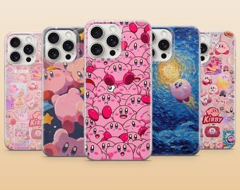 Kirby-telefoonhoesje Nintendo schattig roze hoesje voor iPhone 17Pro, 17e, 16, 15, 14, 13, 12, 11, Samsung S26, S25, S24, A56, A16, Pixel 10a, 9Pro
