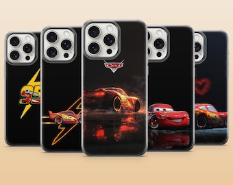 Black Lightning McQueen Cars Pixar Dark Cover voor iPhone 17Pro, 17e, 16, 15, 14, 13, 12, 11, Samsung S26, S25, S24, A56, A16, Pixel 10a 9Pro