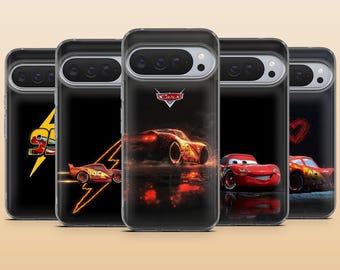 Black Lightning McQueen Phone Case Dark Racing Cover for Google Pixel 10, 10Pro, 9Pro, 9A, 9, 8A, 7, 6A, Samsung S26, S25, A16, iPhone 17e