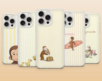 Curious George telefoonhoesje Cartoon aap schattig hoesje voor iPhone 17Pro, 17e, 16, 15, 14, 13, 12, 11, Samsung S26, S25, S24, A56, A16 Pixel 10a
