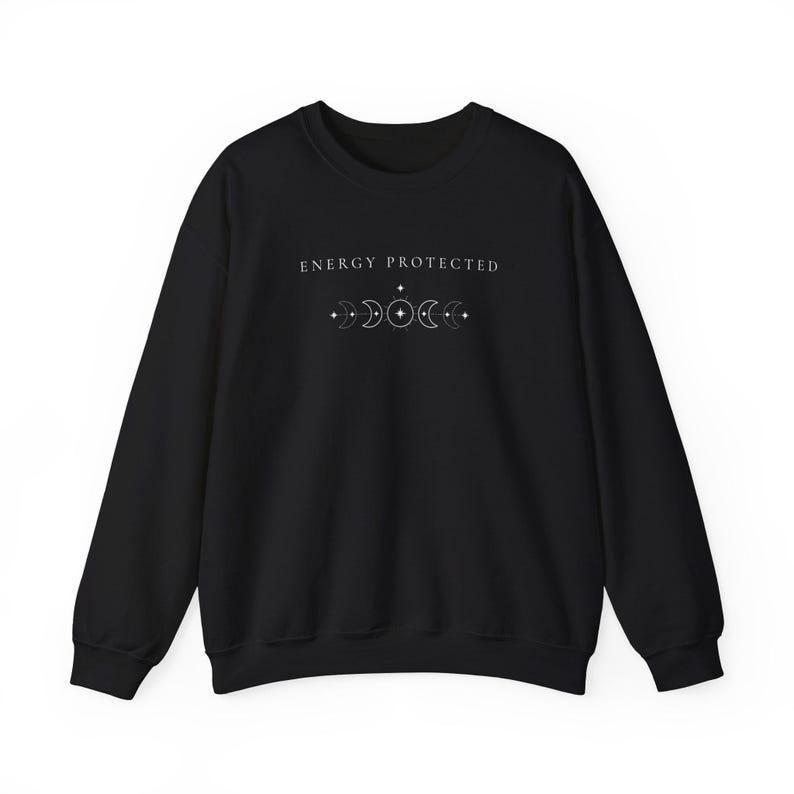 Haftowany sweter z okrągłym dekoltem i fazami księżyca, niebiański sweter unisex, czarowniczy, duchowy strój zdjęcie 2