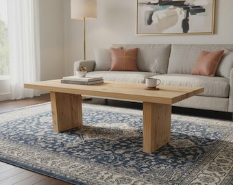 Mesa de centro de tablon de madera maciza tipo vintage campestre