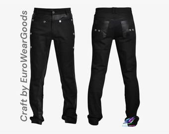 Unisex Slim Fit Gothic Hose | SteampPunk Rock Nieten Hose | Schwarze Y2K Alternative Streetwear Hose | Biker Hose