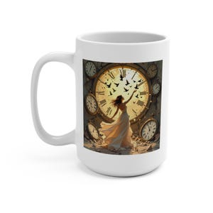 Time Waits For No One Mug | Vintage Clocks Typography 15oz