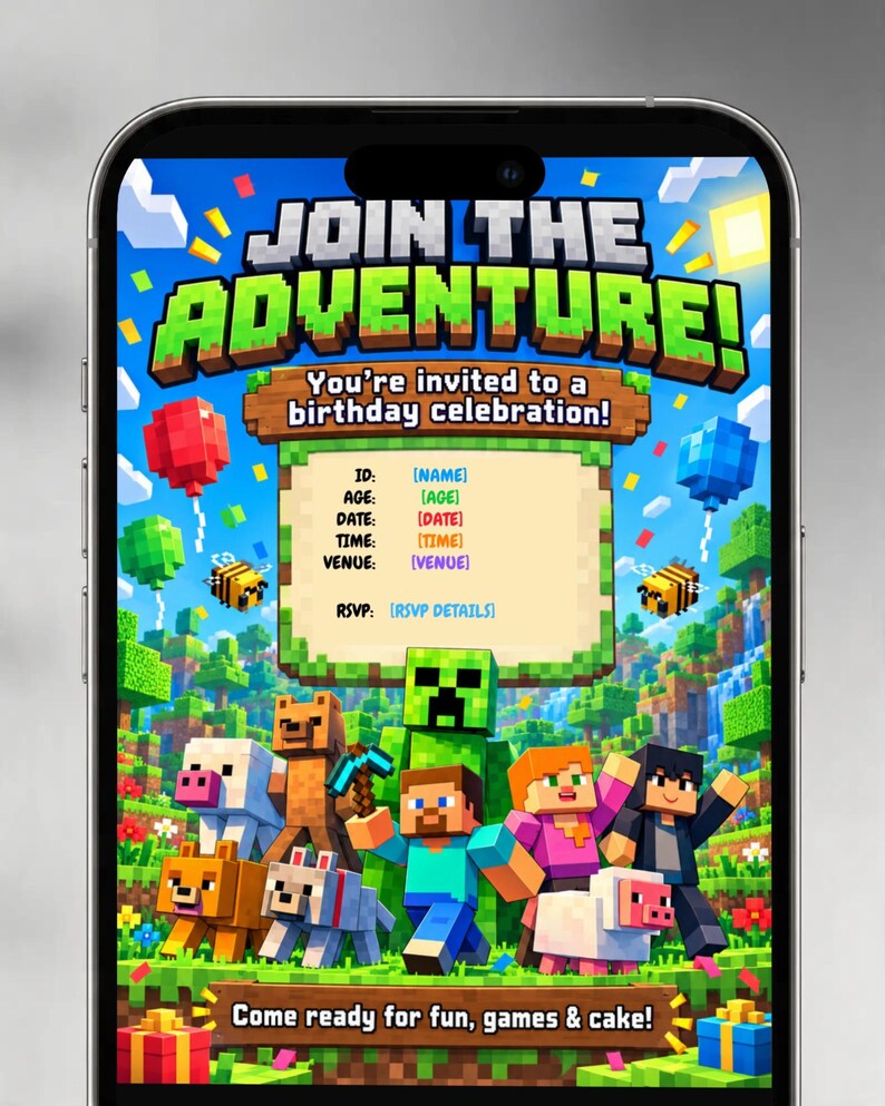 Pixel Birthday Invitation, Editable Canva Template, Gamer Party Invite ...