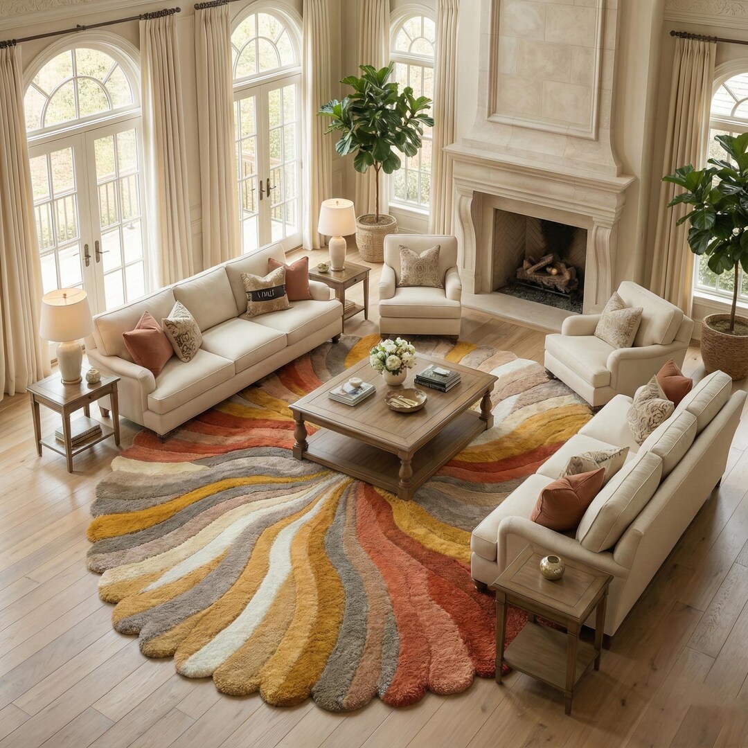 Hand Tufted Wool Round Rug, Retro Spiral Swirl, Mid Century Modern ...