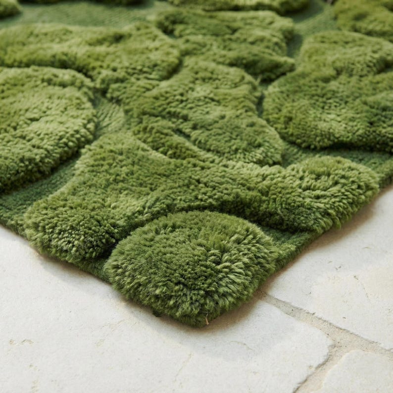 Handmade Wool Tufted Moss Rug, 3D Textured Green Area Carpet, Organic ...