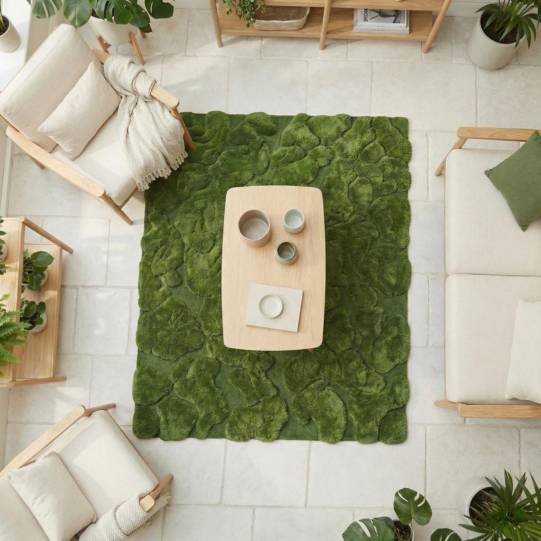 Handmade Wool Tufted Moss Rug, 3D Textured Green Area Carpet, Organic ...
