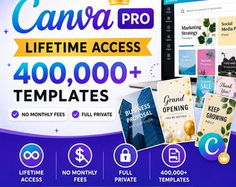 Accesso a vita all'account Canva Pro / Oltre 400.000 modelli premium / Account privato completo / Abbonamento premium / Download digitale