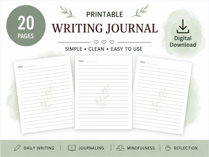 Printable Lined Journal | Minimalist Writing Pages, Daily Notebook (PDF ...