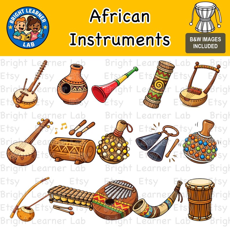 African Instruments Clipart – 20 Images × 4 Versions (80 Pngs) - Etsy