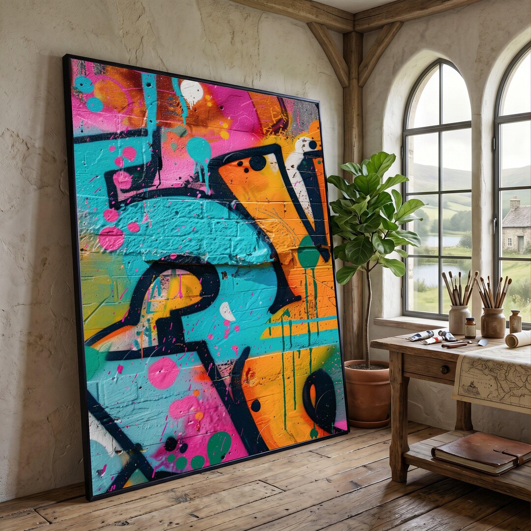 Vibrant Urban Graffiti Canvas, Colorful Street Art Wall Decor, Abstract ...