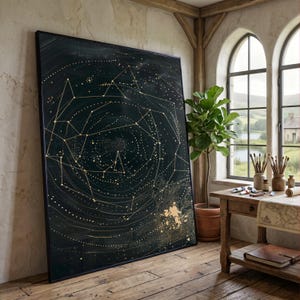 Himmlische Konstellationen Leinwand Wandkunst, Sternenhimmel-Dekor, moderne Astronomie Kunstwerk, Galaxie Sterne Leinwand für Zuhause