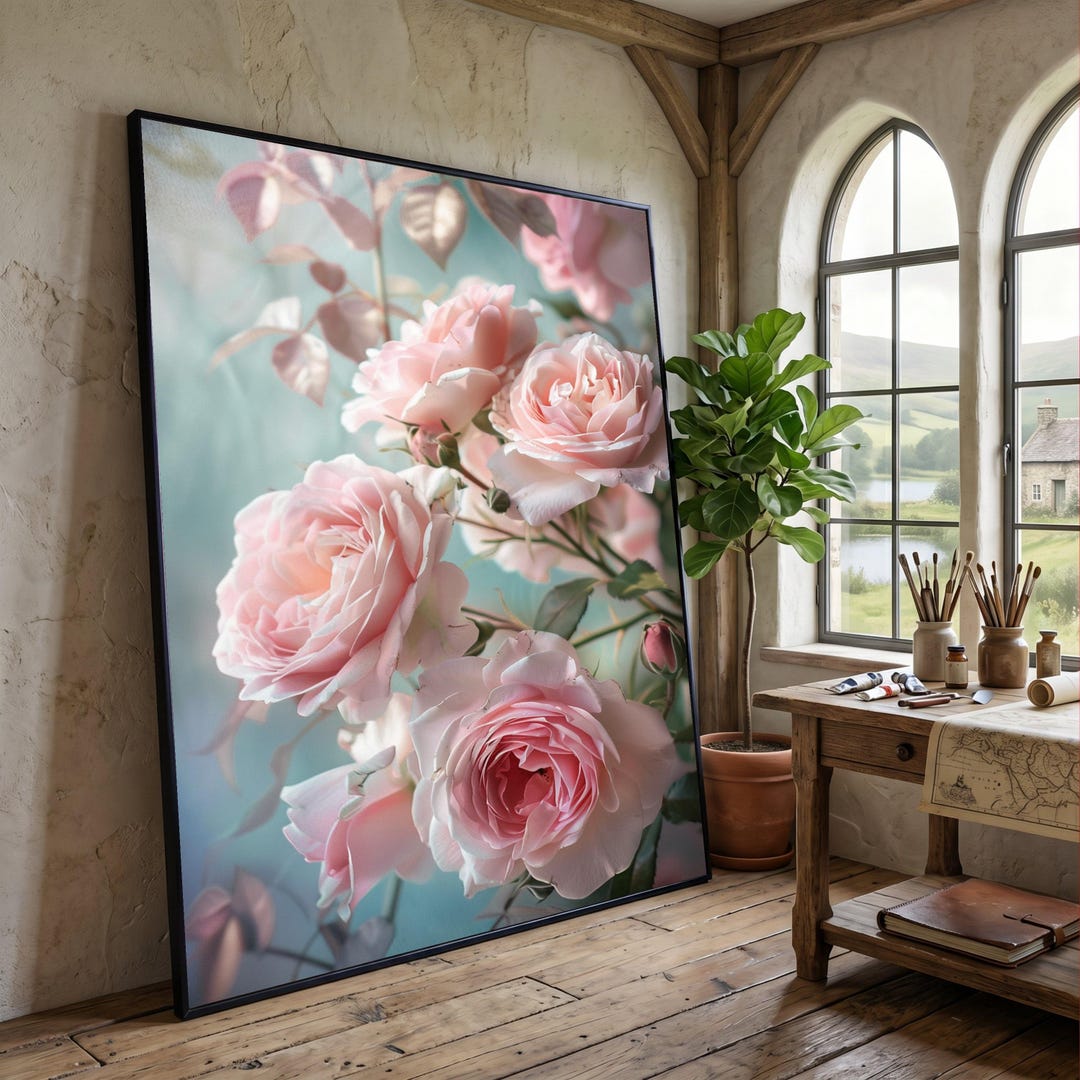 Soft Pink Roses Bouquet Canvas, Romantic Floral Wall Art, Elegant ...